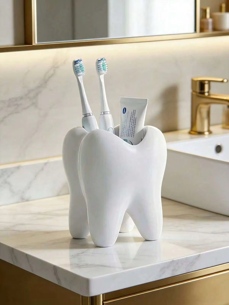 1pc Creative And Fun Toothbrush Holder, Large White Tooth-Shaped Toothbrush Cup, Desktop Storage And Decoration That Can Hold Toothbrushes, Toothpaste, Bathroom Supplies, Etc., Bathroom Decoration.Halloween Decorations And Small Gifts Room Decor